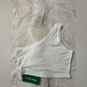 White One-Shoulder Ribbed Top